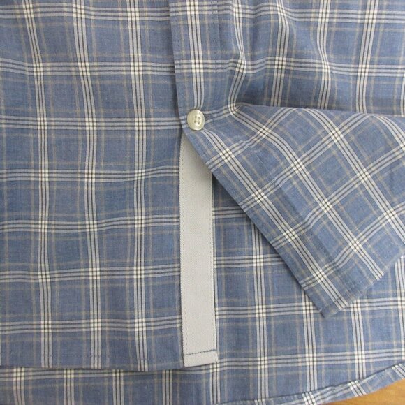 Perry Ellis Slim Fit Shirt Sz Large Button-Up Blue Plaid Long Sleeve 100% Cotton - Picture 9 of 10